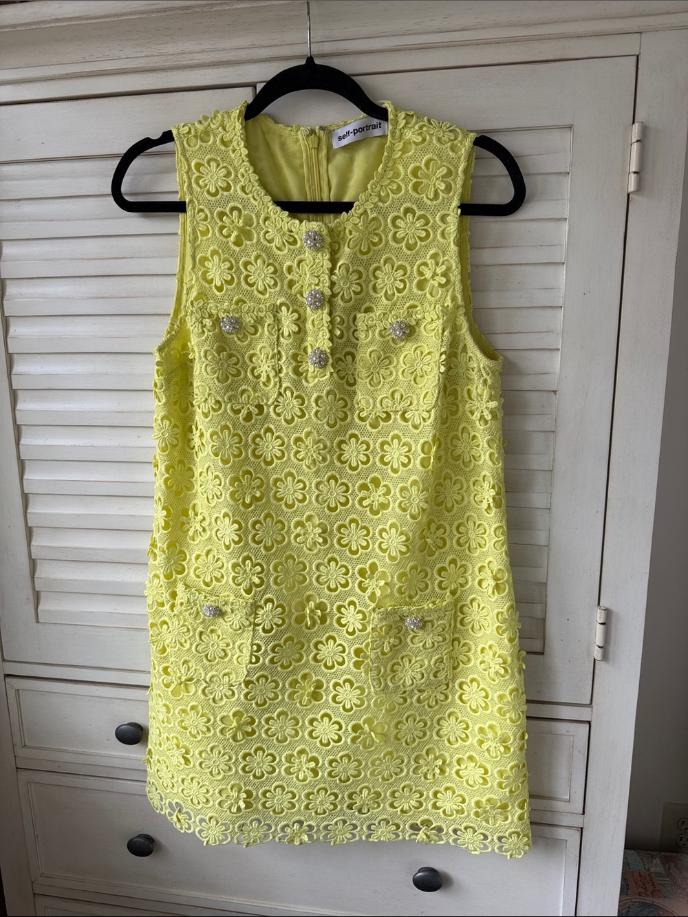Self-Portrait Neon Yellow Floral Lace Mini Dress